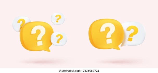 3d question answer sign or problem icon. speak bubbles question mark sign or ask FAQ and QA answer solution information. 3d answer speech bubbles icon vector render illustration
