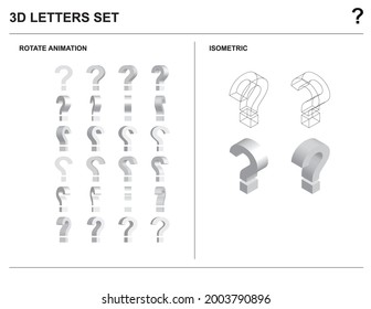 3d Question Mark Alphabet Letters Set Animate Isometric Wireframe Vector