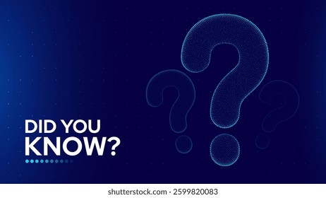 3D Question Mark Did You Know Sign. Particles 3D Question Sign Grid. Ask Symbol. Help Support, FAQ Problem Symbol, Think Education Concept. Vector Illustration. 