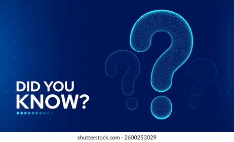 3D Question Mark Did You Know Sign. Particles 3D Question Sign Grid. Ask Symbol. Help Support, FAQ Problem Symbol, Think Education Concept. Vector Illustration. 