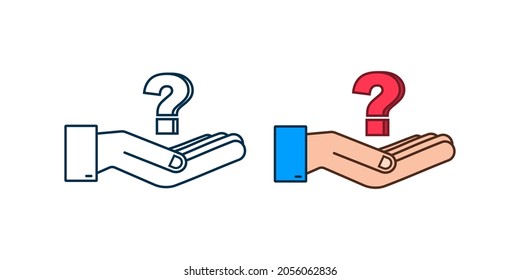 3d question mark in hands for concept design. Technology vector illustration. Abstract isometric illustration. Business vector icon.