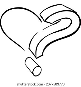 3d question mark with heart sketch vector illustration hand draw