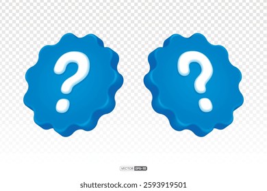 3D question mark icon and a badge.