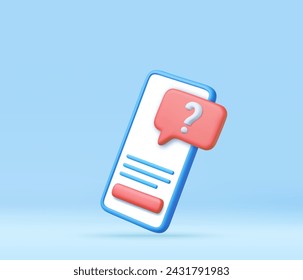 3d question mark icon and question button on mobile screen phone. question mobile phone. 3d rendering. Vector illustration