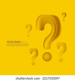 3d question mark icon. Help symbol. FAQ sign on yellow background. vector. Quiz symbol.
