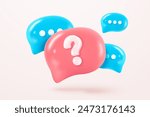 3d question mark icon sign or ask FAQ and QA answer solution information. Have a question, question answer sign or problem with speech bubbles  concept. 3d icon vector rendering illustration