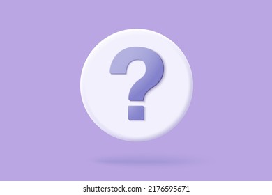 3d question mark icon sign or ask FAQ and QA answer solution information. Have a question, question answer sign or problem with cartoon minimal style concept. 3d icon vector rendering illustration