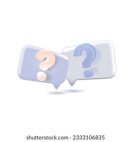 3d question mark icon sign or ask FAQ and QA answer solution information. 3d doubt talk icon vector render illustration