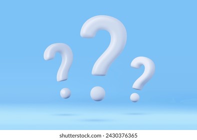 3d question mark icon sign or ask FAQ and QA answer solution information. Have a question, question answer sign or problem. 3d rendering. Vector illustration