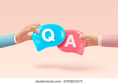 3d question mark icon sign or ask FAQ and QA answer solution information. Have a question, question answer sign or problem with cartoon minimal style concept. 3d icon vector rendering illustration