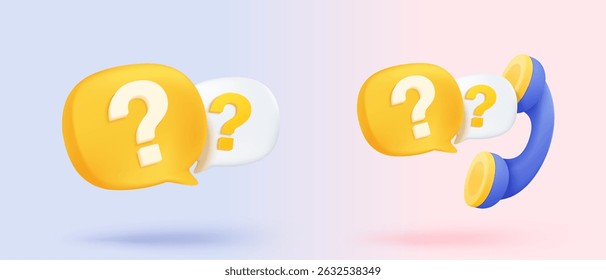 3d question mark icon sign or ask FAQ and QA answer solution information. Have a question, question answer sign or problem with cartoon minimal style concept. 3d icon vector rendering illustration