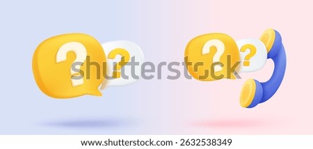 3d question mark icon sign or ask FAQ and QA answer solution information. Have a question, question answer sign or problem with cartoon minimal style concept. 3d icon vector rendering illustration
