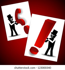 3D question mark icone with cartoon man