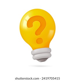 3D question mark on light bulb Ideas for finding inspiration in creating new ideas. 3D vector Illustration.