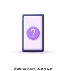 3d Question Mark on phone. FAQ concept. Vector isolated on white background. Trendy icon for web design.