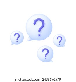 3D Question mark on Speech Bubble. Ask for a help sign. FAQ questionnaire symbol. Trendy and modern vector in 3d style