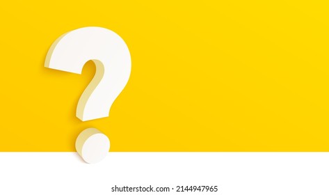 3d question mark on yellow background. Ask help information icon. Faq or Quiz big symbol. Doubt, inquiry background. Banner with big 3d question mark. Help desk concept. Vector