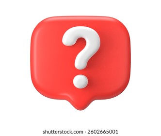 3d question mark. Red bubble ask. Speech sign for solving problems and getting an answer in support chat.