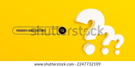 3d question mark and search bar template for website. Navigation search for browser. 3d quiz icon. Ask question template banner. Support FAQ information design. Find information banner. Vector