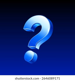 3d question mark in shiny metal style, isolated on deep blue background. Question mark icon in 3d vector