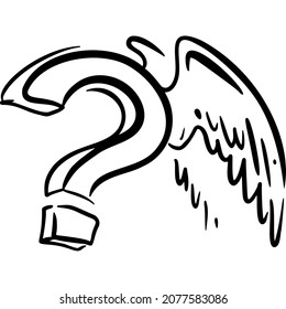 3d question mark with wings sketch vector illustration hand draw