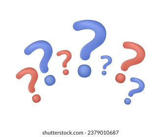 3D question marks icons. Ask help sign. Faq questionnaire symbol. Quality design element. FAQ and QA answer solution information. 3D illustration