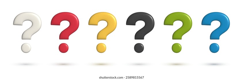 3d question sign set. Collection of realistic colorful design elements or icons for Faq problem solution
