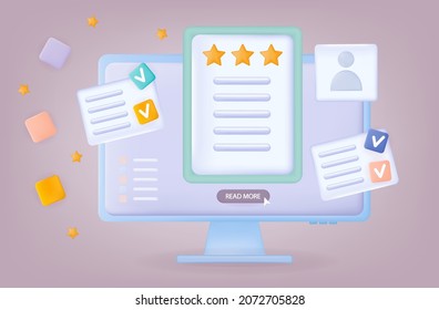 3d quiz online. Successful exam or test result. Questionnaire form or quiz with correct answers. Completed homework, test, workplace exam online. The result of a distance learning course. Vector