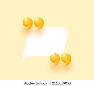 3d Quote Realistic Render Design In Cute Cartoon Style Volumetric Icons Of Quotation Marks. Innovative Quote Speech Bubble Template. Modern Minimal 3d Render Cartoon Design Quotation Bubble Message