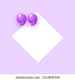 3d quote realistic render design in cute cartoon style volumetric icons of quotation marks. Innovative Quote speech bubble template. Modern Minimal 3d render cartoon design quotation bubble message