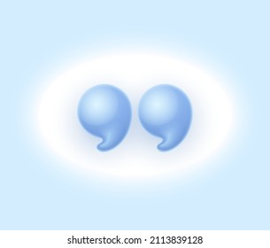 3d quote realistic render design in cute cartoon style volumetric icons of quotation marks. Innovative Quote speech bubble template. Modern Minimal 3d render cartoon design quotation bubble message