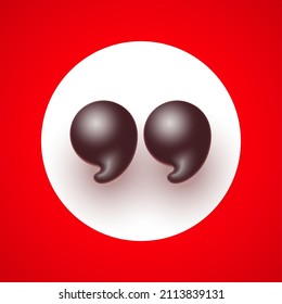3d quote realistic render design in cute cartoon style volumetric icons of quotation marks. Innovative Quote speech bubble template. Modern Minimal 3d render cartoon design quotation bubble message