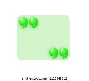 3d quote realistic render design in cute cartoon style volumetric icons of quotation marks. Innovative Quote speech bubble template. Modern Minimal 3d render cartoon design quotation bubble message