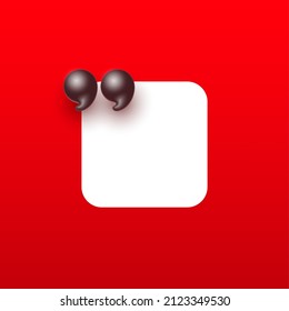 3d quote realistic render design in cute cartoon style volumetric icons of quotation marks. Innovative Quote speech bubble template. Modern Minimal 3d render cartoon design quotation bubble message