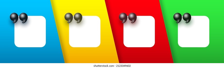 3d quote realistic render design in cute cartoon style volumetric icons of quotation marks. Innovative Quote speech bubble template. Modern Minimal 3d render cartoon design quotation bubble message