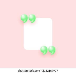 3d quote realistic render design in cute cartoon style volumetric icons of quotation marks. Innovative Quote speech bubble template. Modern Minimal 3d render cartoon design quotation bubble message