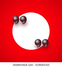 3d quote realistic render design in cute cartoon style volumetric icons of quotation marks. Innovative Quote speech bubble template. Modern Minimal 3d render cartoon design quotation bubble message
