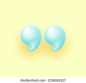 3d quote realistic render design in cute cartoon style volumetric icons of quotation marks. Innovative Quote speech bubble template. Modern Minimal 3d render cartoon design quotation bubble message