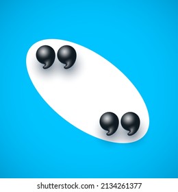 3d quote realistic render design in cute cartoon style volumetric icons of quotation marks. Innovative Quote speech bubble template. Modern Minimal 3d render cartoon design quotation bubble message