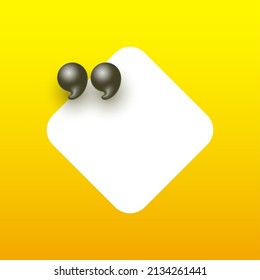 3d quote realistic render design in cute cartoon style volumetric icons of quotation marks. Innovative Quote speech bubble template. Modern Minimal 3d render cartoon design quotation bubble message