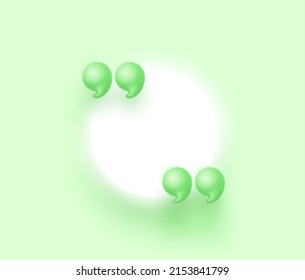 3d quote realistic render design in cute cartoon style volumetric icons of quotation marks. Innovative Quote speech bubble template. Modern Minimal 3d render cartoon design quotation bubble message