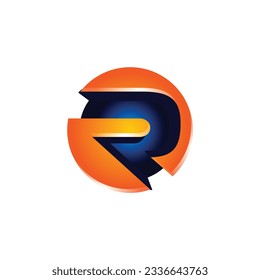 3d r logo in circle orange blue