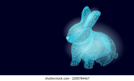 3D rabbit 2023 zodiac year sign concept. Chinese New Year holiday card. Low poly hare blue element background vector illustration