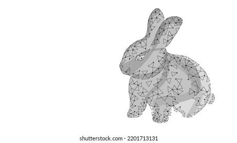 3D rabbit 2023 zodiac year sign concept. Chinese New Year holiday card. Low poly hare blue element background vector illustration