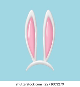 3d Rabbit ears. realistic plastic Easter bunny ears. Vector illustrations. Photo editor, booth, video chat app isolated cliparts