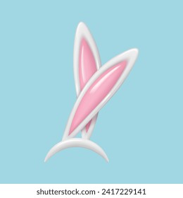 3d Rabbit ears. realistic plastic Easter bunny ears. Vector illustrations. Photo editor, booth, video chat app cliparts