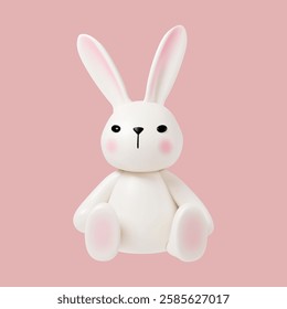 3D rabbit with long ears, sitting isolated. Cute Easter bunny for holiday decoration, spring celebration, and seasonal festive design. Perfect for greeting cards, digital art, Easter-themed projects