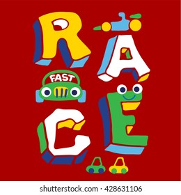 3D race typography design. Vector illustration. Apparel graphic design