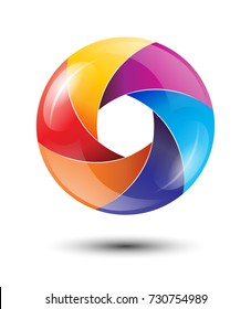 3D Rainbow Circle Colorful Logo With Glossy Blades Vector Illustration