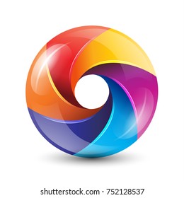 3D Rainbow Circle Colorful Logo With Glossy Blades Vector Illustration
